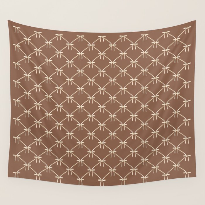 Bows and Ribbons Pattern LXII Coffee Creme Wall Tapestry Gallery Image 1