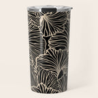 Decorative Leaf Pattern, Floral Prints, Cream and Black Travel Mug Gallery Image 1