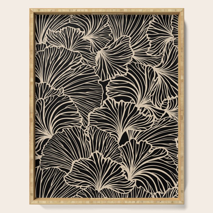 Decorative Leaf Pattern, Floral Prints, Cream and Black Serving Tray Gallery Image 1