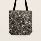 Decorative Leaf Pattern, Floral Prints, Cream and Black Tote Bag Gallery Image 1