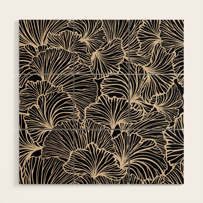 Decorative Leaf Pattern, Floral Prints, Cream and Black Wood Wall Art Gallery Image 1