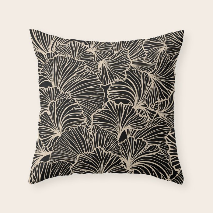 Decorative Leaf Pattern, Floral Prints, Cream and Black Throw Pillow Gallery Image 6