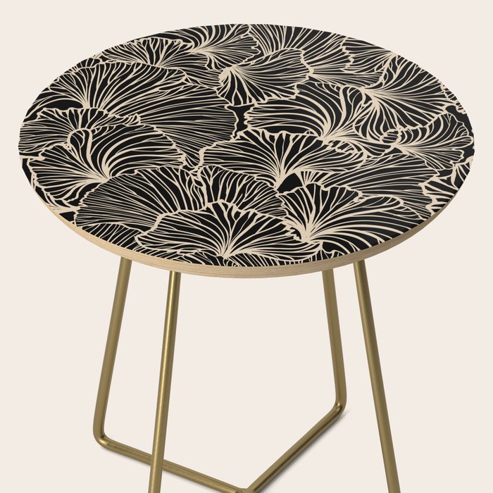 Decorative Leaf Pattern, Floral Prints, Cream and Black Side Table Gallery Image 2