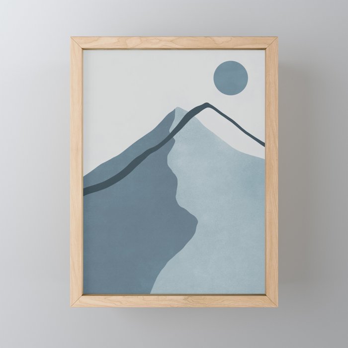 Minimalist Mountain Boho Landscape in Light Blue Tones Mini Art Print Gallery Image 1