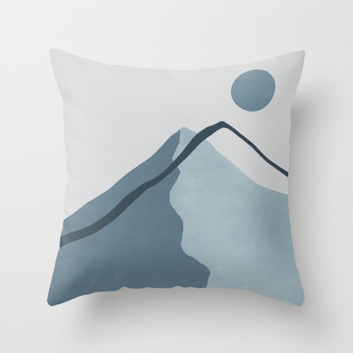 Minimalist Mountain Boho Landscape in Light Blue Tones Throw Pillow Gallery Image 6