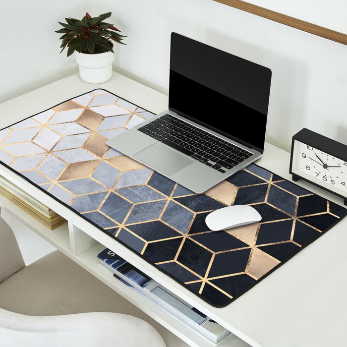 Soft Blue Gradient Cubes Desk Mat Gallery Image 2