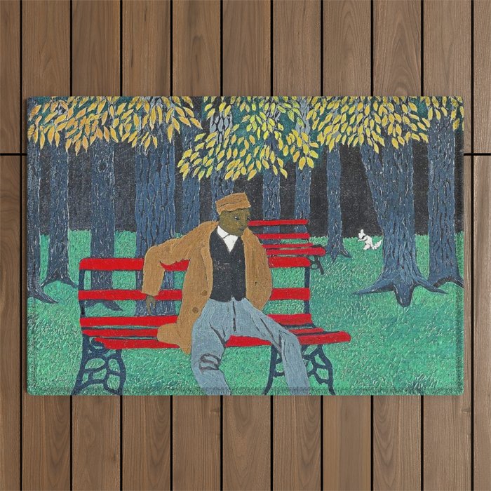 African American Masterpiece 'Man on a Bench' by Horace Pippin Outdoor Rug Gallery Image 1