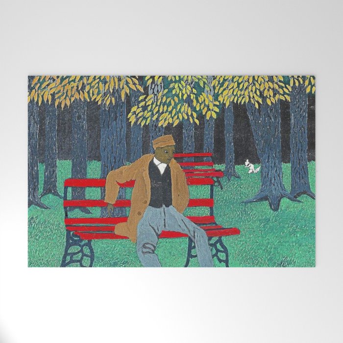 African American Masterpiece 'Man on a Bench' by Horace Pippin Welcome Mat Gallery Image 1
