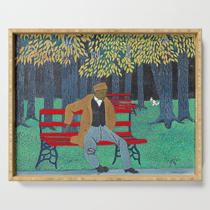 African American Masterpiece 'Man on a Bench' by Horace Pippin Serving Tray Gallery Image 1