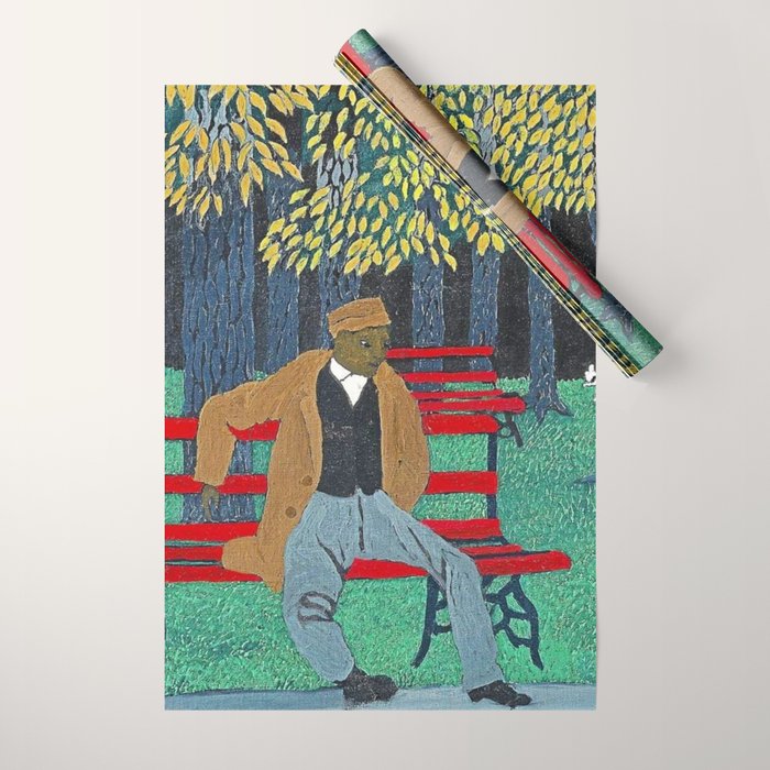 African American Masterpiece 'Man on a Bench' by Horace Pippin Wrapping Paper Gallery Image 1