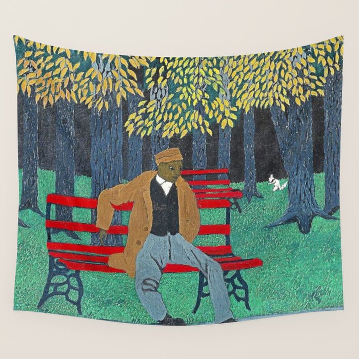 African American Masterpiece 'Man on a Bench' by Horace Pippin Wall Tapestry Gallery Image 4