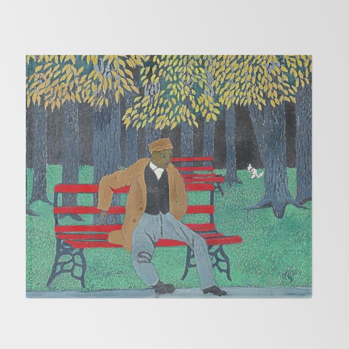African American Masterpiece 'Man on a Bench' by Horace Pippin Throw Blanket Gallery Image 2