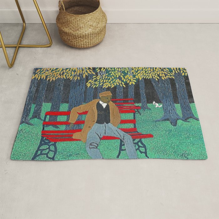 African American Masterpiece 'Man on a Bench' by Horace Pippin Rug Gallery Image 1