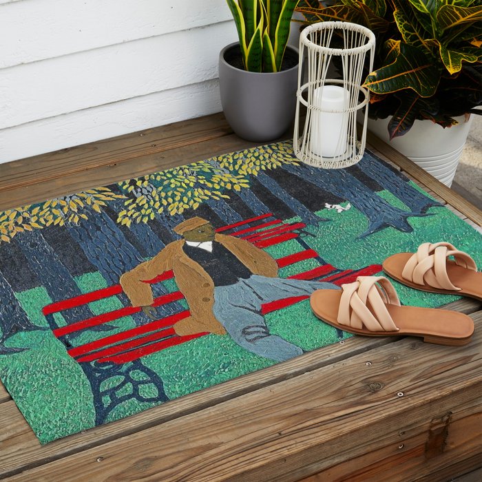 African American Masterpiece 'Man on a Bench' by Horace Pippin Outdoor Rug Gallery Image 2