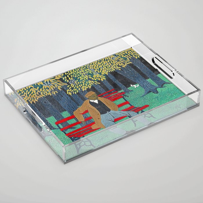 African American Masterpiece 'Man on a Bench' by Horace Pippin Acrylic Tray Gallery Image 1