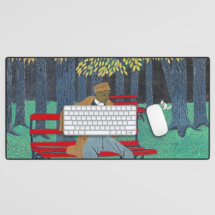 African American Masterpiece 'Man on a Bench' by Horace Pippin Desk Mat Gallery Image 1