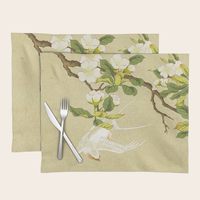 Pear blossoms and white swallow Type A: Minhwa-Korean traditional/folk art Placemat Gallery Image 1