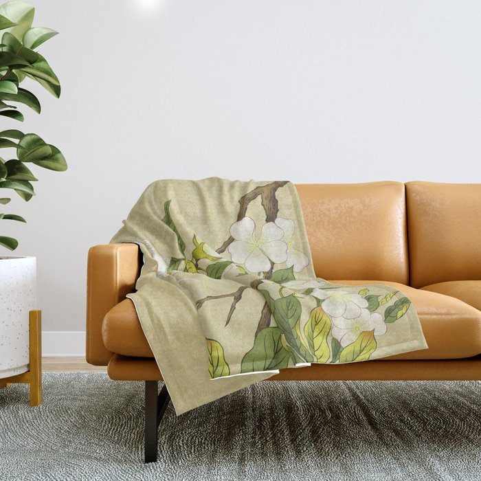 Pear blossoms and white swallow Type A: Minhwa-Korean traditional/folk art Throw Blanket Gallery Image 1