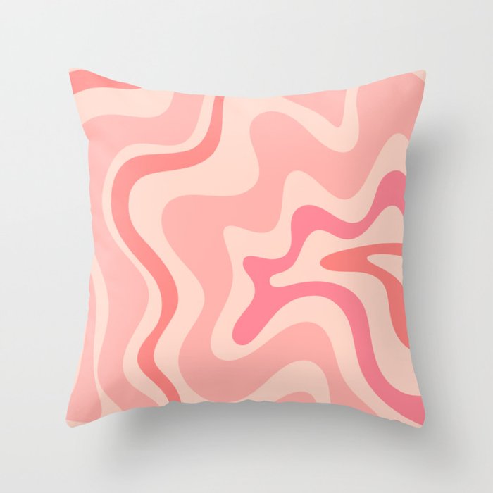 Retro Liquid Swirl Abstract in Soft Pink Throw Pillow Gallery Image 1