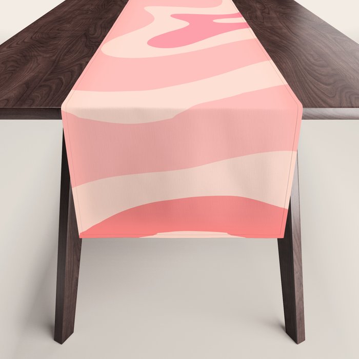 Retro Liquid Swirl Abstract in Soft Pink Table Runner Gallery Image 1