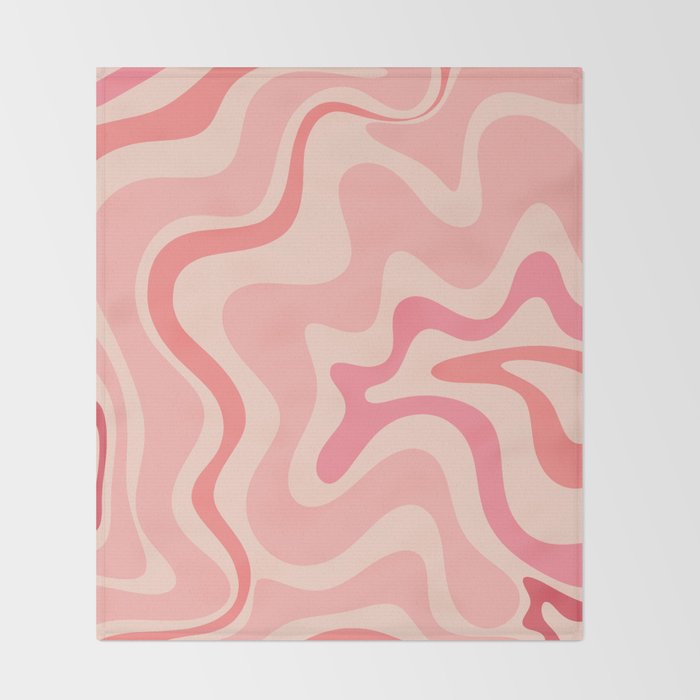 Retro Liquid Swirl Abstract in Soft Pink Throw Blanket Gallery Image 2