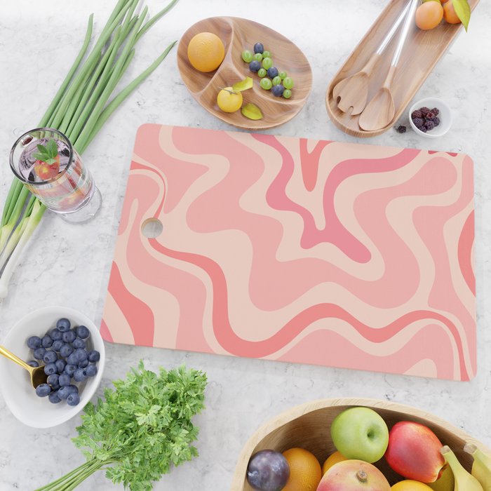 Retro Liquid Swirl Abstract in Soft Pink Cutting Board Gallery Image 2