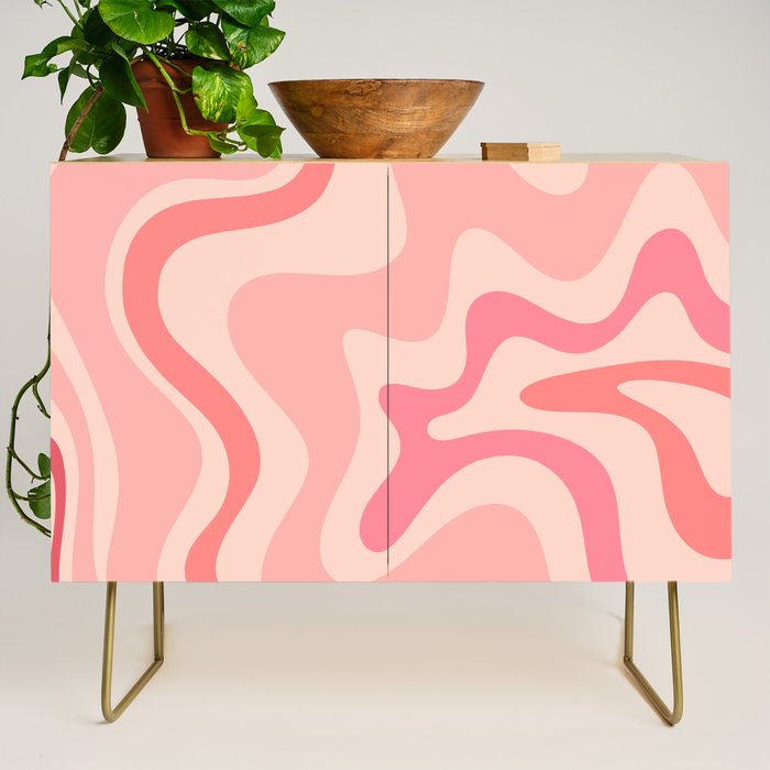 Retro Liquid Swirl Abstract in Soft Pink Credenza Gallery Image 1