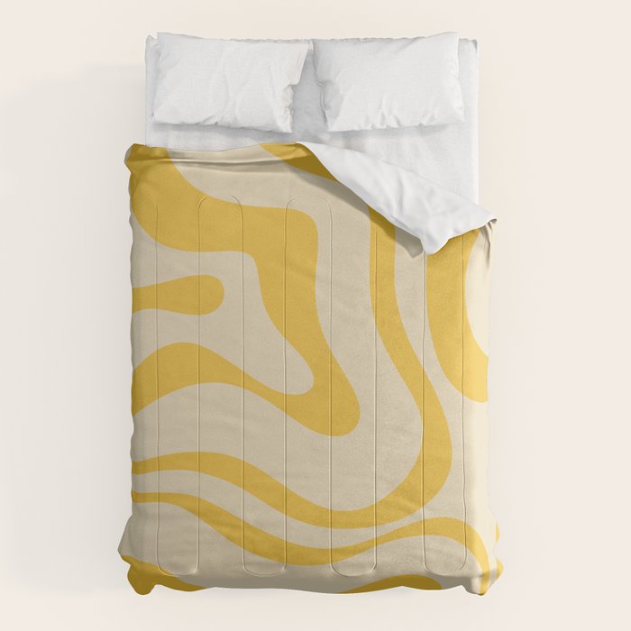 Retro Modern Liquid Swirl Abstract Pattern in Yellow Tones Comforter Gallery Image 6