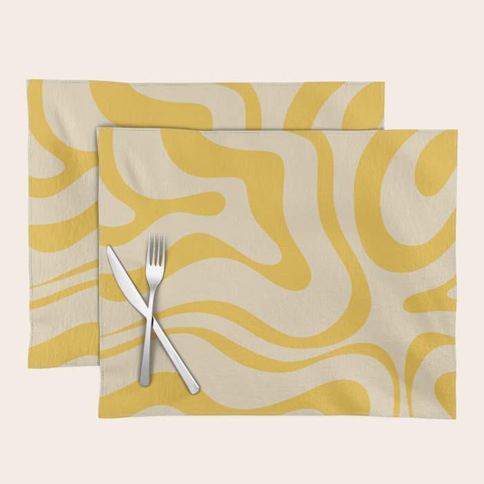 Retro Modern Liquid Swirl Abstract Pattern in Yellow Tones Placemat Gallery Image 1