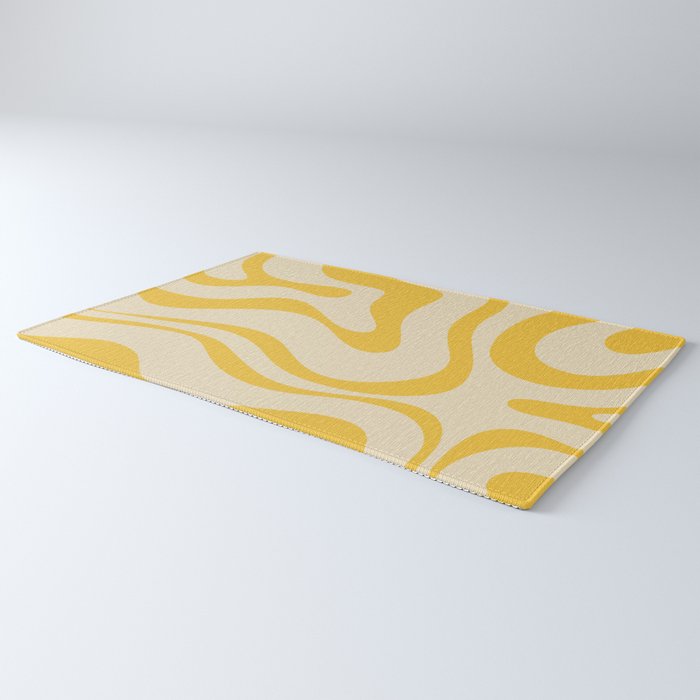 Retro Modern Liquid Swirl Abstract Pattern in Yellow Tones Rug Gallery Image 3
