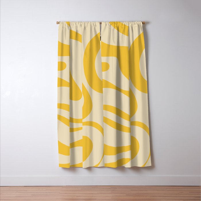 Retro Modern Liquid Swirl Abstract Pattern in Yellow Tones Window Curtain Gallery Image 3
