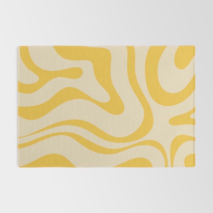 Retro Modern Liquid Swirl Abstract Pattern in Yellow Tones Rug Gallery Image 2