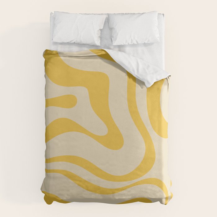 Retro Modern Liquid Swirl Abstract Pattern in Yellow Tones Duvet Cover Gallery Image 6