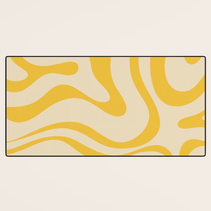 Retro Modern Liquid Swirl Abstract Pattern in Yellow Tones Desk Mat Gallery Image 3