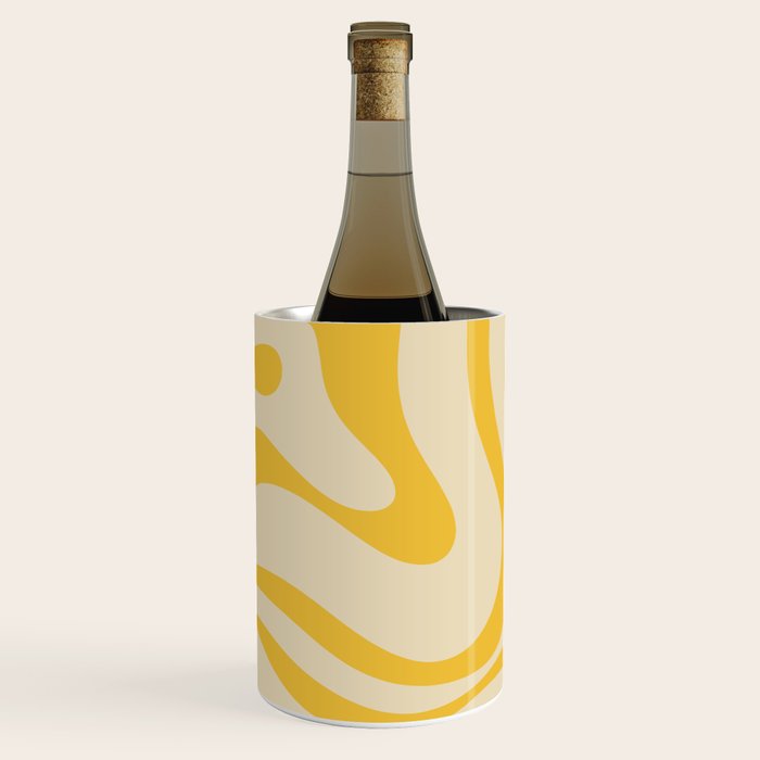 Retro Modern Liquid Swirl Abstract Pattern in Yellow Tones Wine Chiller Gallery Image 1