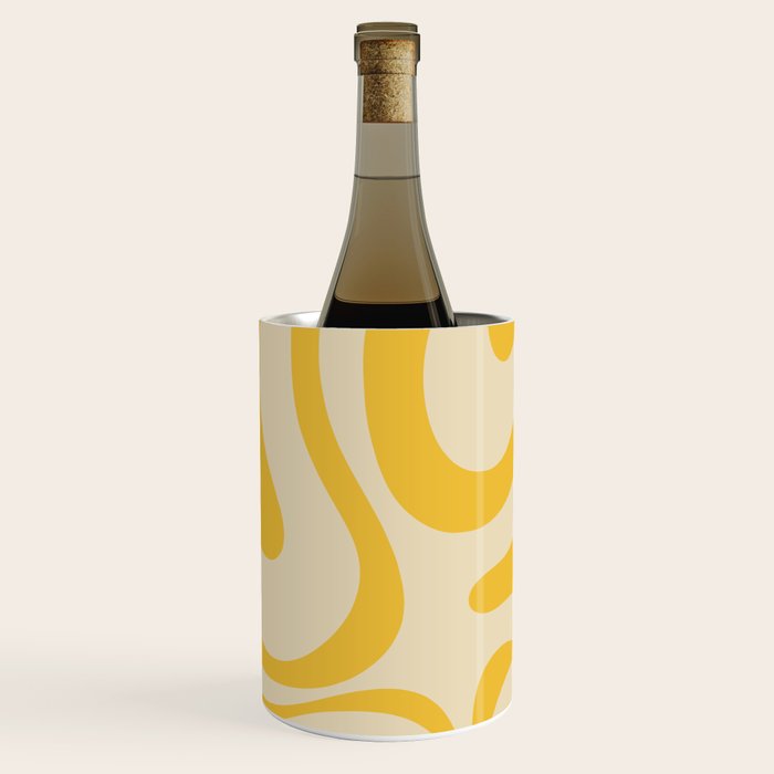 Retro Modern Liquid Swirl Abstract Pattern in Yellow Tones Wine Chiller Gallery Image 3
