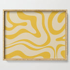 Retro Modern Liquid Swirl Abstract Pattern in Yellow Tones Serving Tray Gallery Image 1