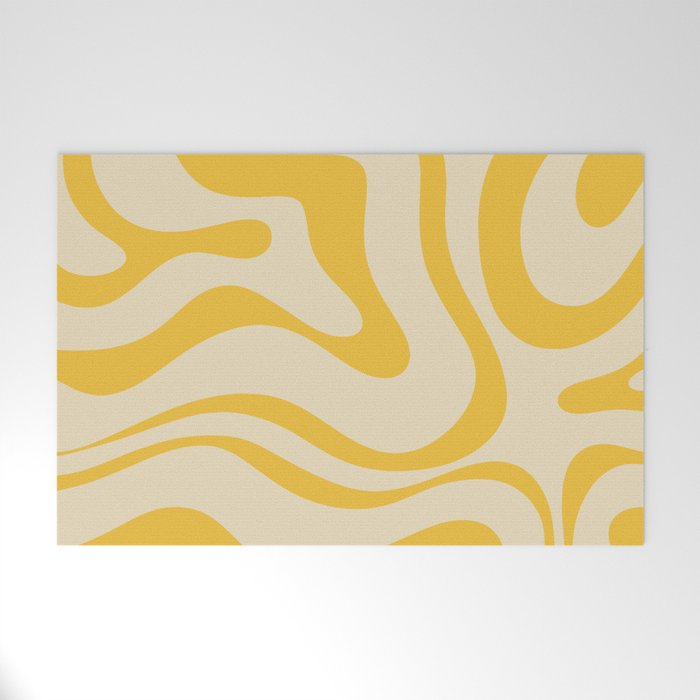 Retro Modern Liquid Swirl Abstract Pattern in Yellow Tones Welcome Mat Gallery Image 1