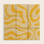 Retro Modern Liquid Swirl Abstract Pattern in Yellow Tones Wood Wall Art Gallery Image 1