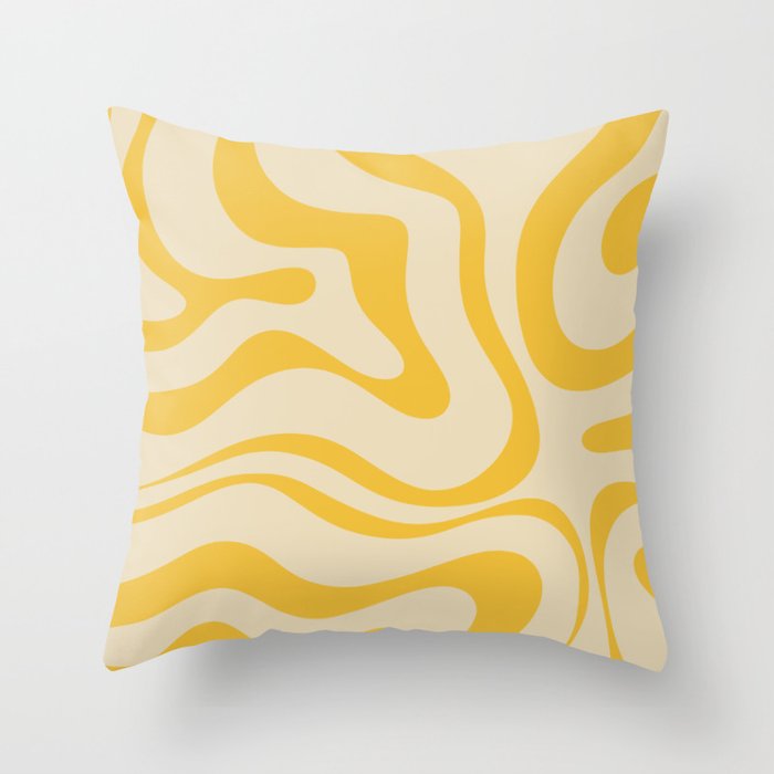 Retro Modern Liquid Swirl Abstract Pattern in Yellow Tones Throw Pillow Gallery Image 6