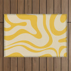 Retro Modern Liquid Swirl Abstract Pattern in Yellow Tones Outdoor Rug Gallery Image 1