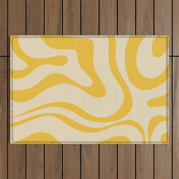 Retro Modern Liquid Swirl Abstract Pattern in Yellow Tones Outdoor Rug Gallery Image 1
