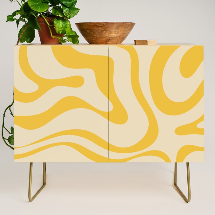 Retro Modern Liquid Swirl Abstract Pattern in Yellow Tones Credenza Gallery Image 1