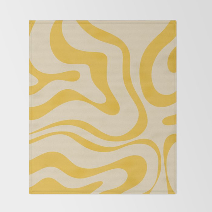 Retro Modern Liquid Swirl Abstract Pattern in Yellow Tones Throw Blanket Gallery Image 2