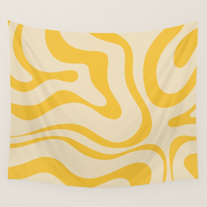 Retro Modern Liquid Swirl Abstract Pattern in Yellow Tones Wall Tapestry Gallery Image 4