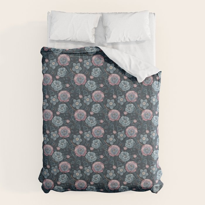 Dark Floral Elegance Duvet Cover Gallery Image 1