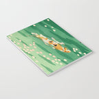 Vintage Japanese Woodblock Print Asian Art Koi Pond Fish Turquoise Green Water Cherry Blossom Notebook Gallery Image 3