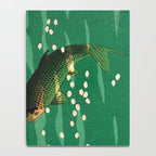 Vintage Japanese Woodblock Print Asian Art Koi Pond Fish Turquoise Green Water Cherry Blossom Notebook Gallery Image 4