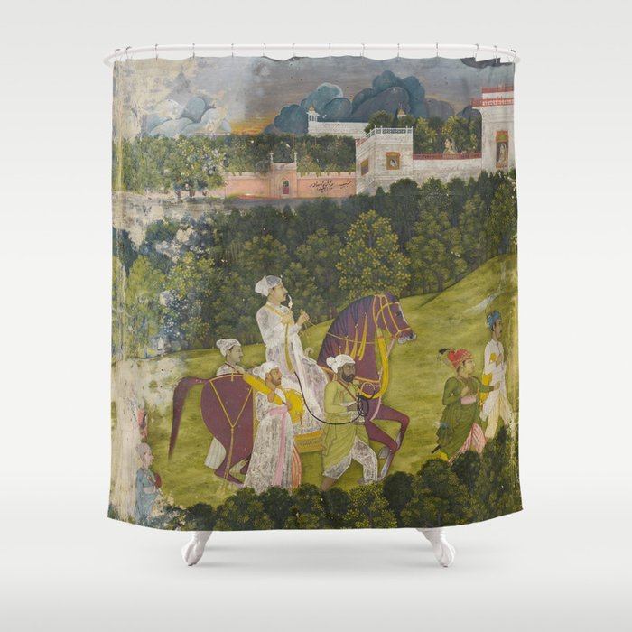 Portrait of a nawab Antique Indian Miniature Painted Illustration Shower Curtain Gallery Image 1