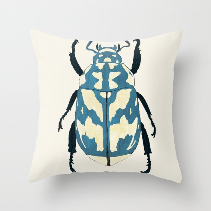 Blue beetle insect Throw Pillow Gallery Image 1